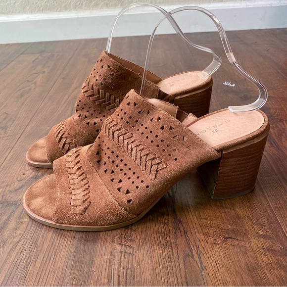 Caslon Brown Suede Maggie Slides Sandals Mules With Geometric Cutouts SZ 9.5 - Picture 2 of 10